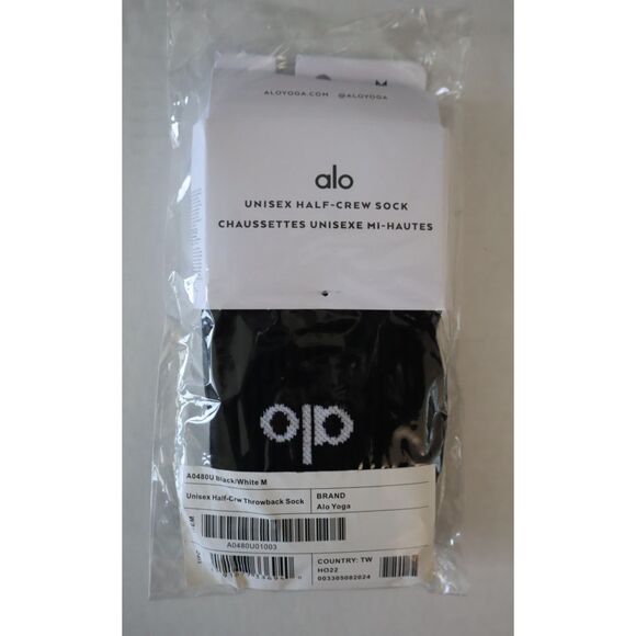 Alo Yoga A0480U Unisex Sz M (W's 8-11.5/M's 6.5-10) Black/White Half-Crew Socks - Picture 6 of 7